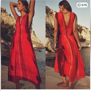 ZARA WOMAN SLEEVELESS V-NECK BEAD APPLIQUES TIE-DYE MIDI DRESS 7521/253 NEW S